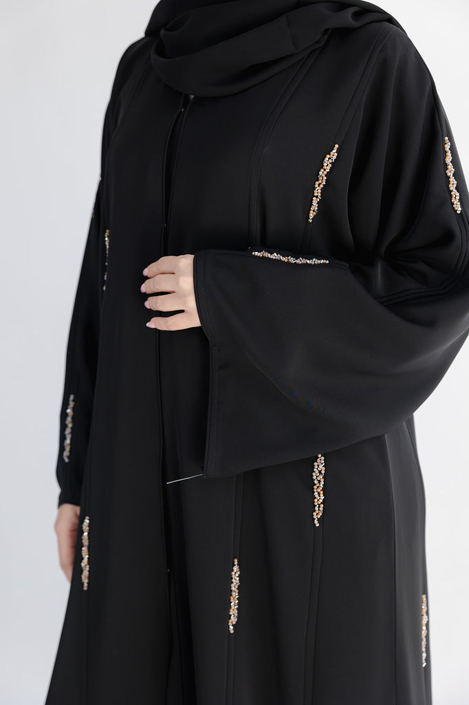 Black Open Abaya – Luxury Beaded Embellishment Design
