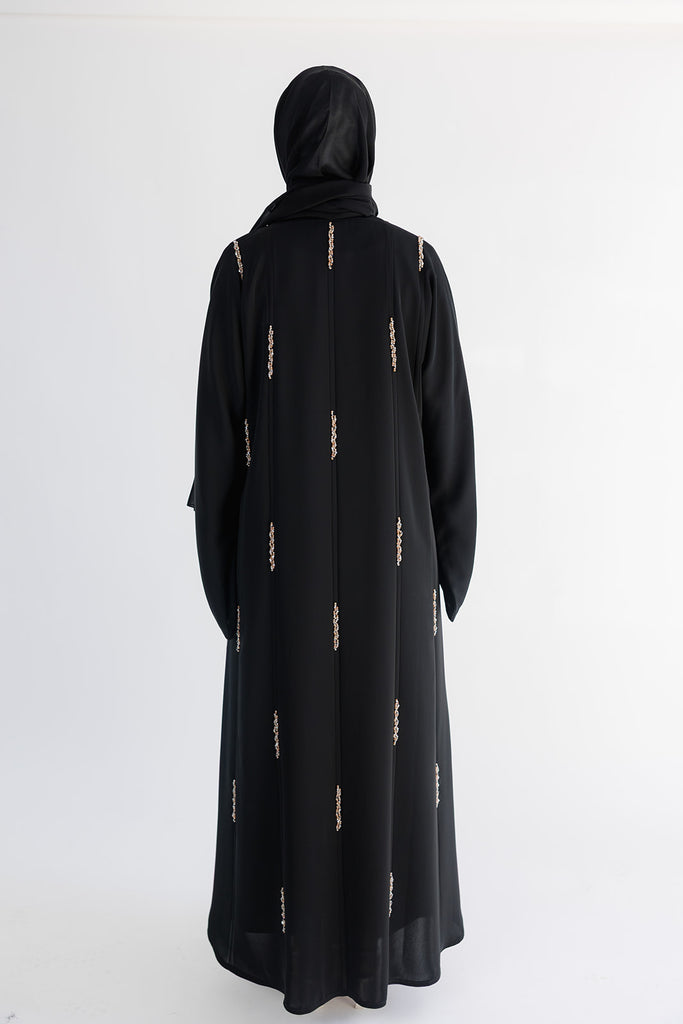 Black Open Abaya – Luxury Beaded Embellishment Design