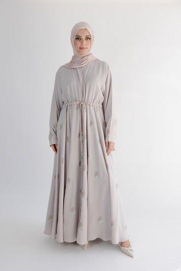 Premium Leaf Diamante Drawstring Open Abaya- Umbrella Cut