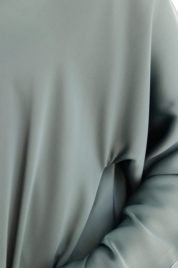 Dark Green Open Abaya – Ripple Satin Fabric with Pocket