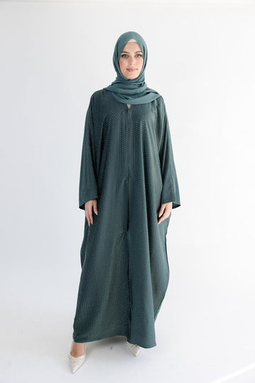 Emerald Green Embellished Batwing Open Abaya