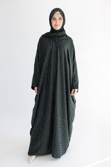 Luxury Dark Green Stone Work Embellished Open Batwing Abaya