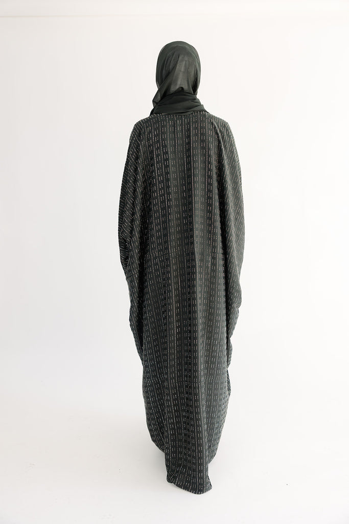 Dark Green Open Abaya – Luxurious Stone Embellished Batwing Design