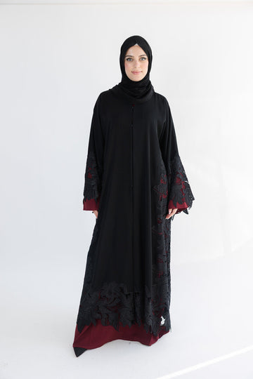 Luxury Floral Lace Open Abaya