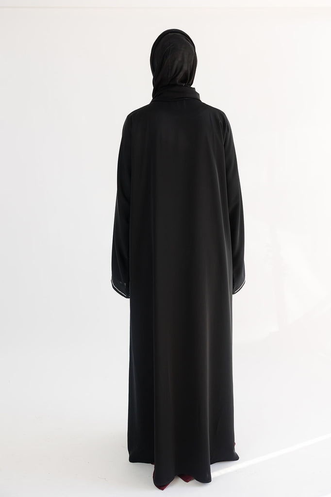 Black Open Abaya – Luxury Front Embellished Design