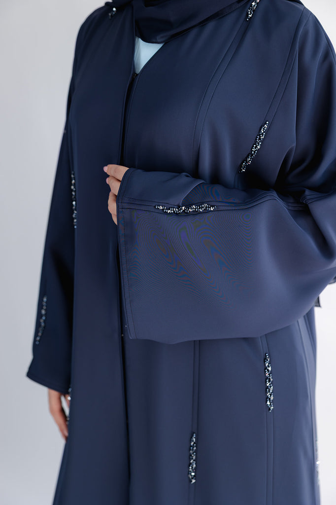 Navy Open Abaya – Luxury Beaded Embellishment Design