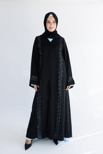 Luxury Twisted Lace Embellished  Open Abaya
