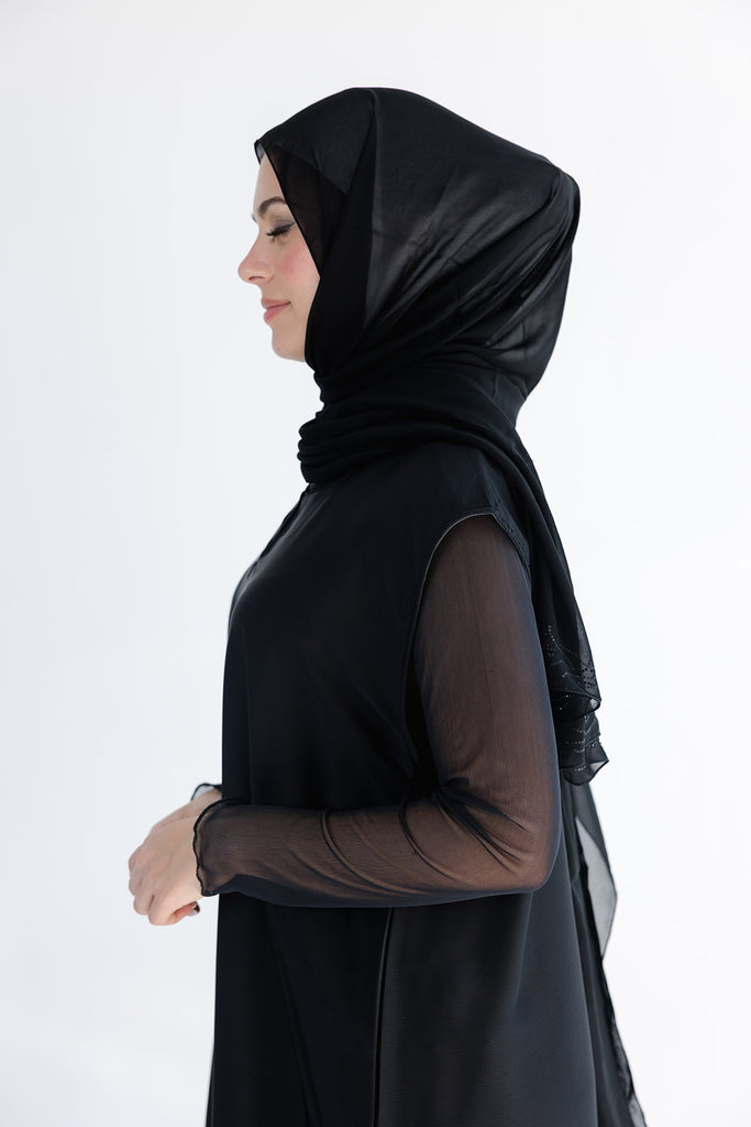 Black Ripple Satin Polyester Sleeveless Slip  Dress