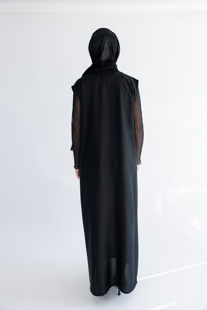 Black Ripple Satin Polyester Sleeveless Slip  Dress