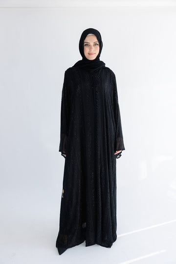 Luxury Black Stone Work Open Chiffon Abaya