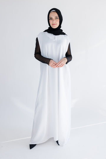 White Ripple Satin Polyester Sleeveless Slip  Dress