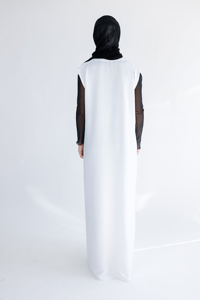 White Ripple Satin Polyester Sleeveless Slip  Dress