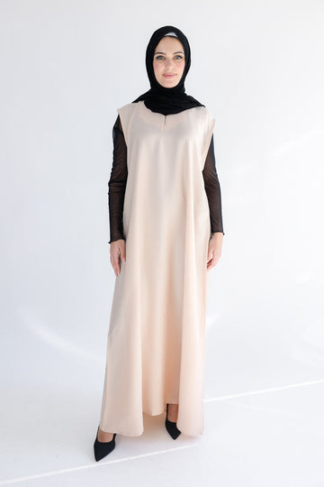 Cream Ripple Satin Polyester Sleeveless Slip  Dress