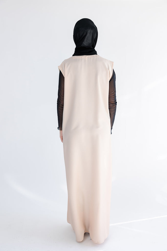 Cream Ripple Satin Polyester Sleeveless Slip  Dress