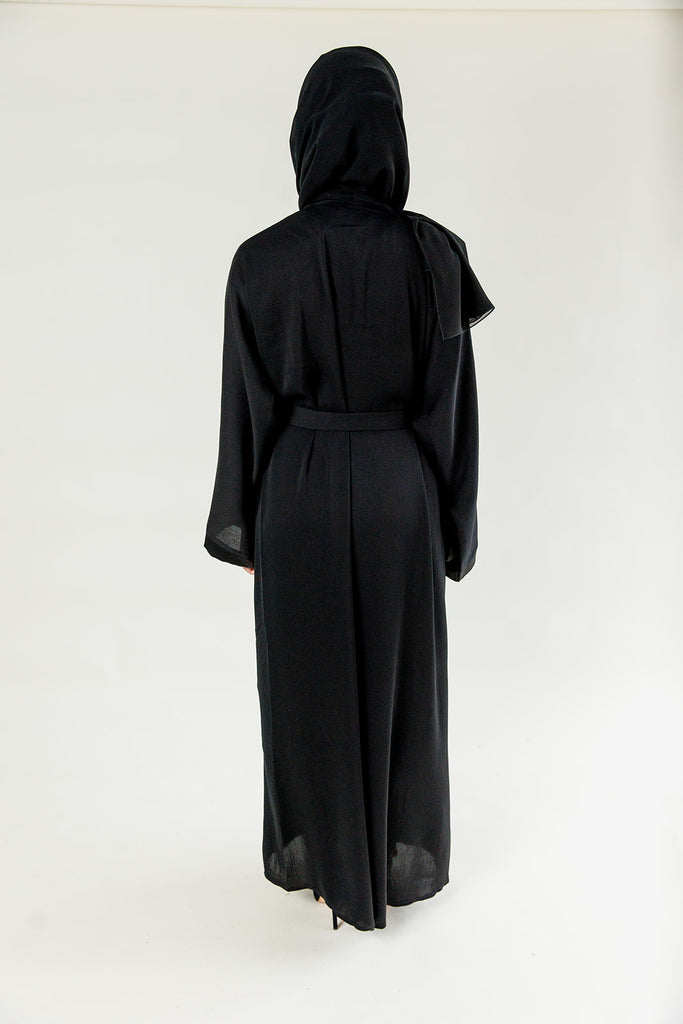 Black Open Abaya – Plain Design with Textured Finish
