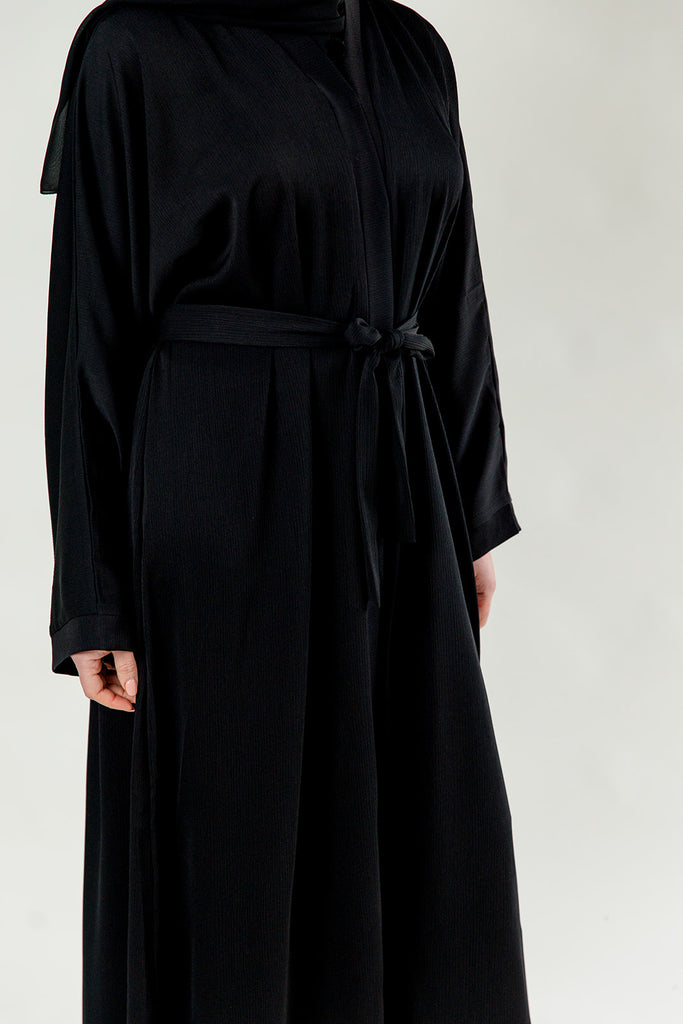 Black Open Abaya – Plain Design with Textured Finish
