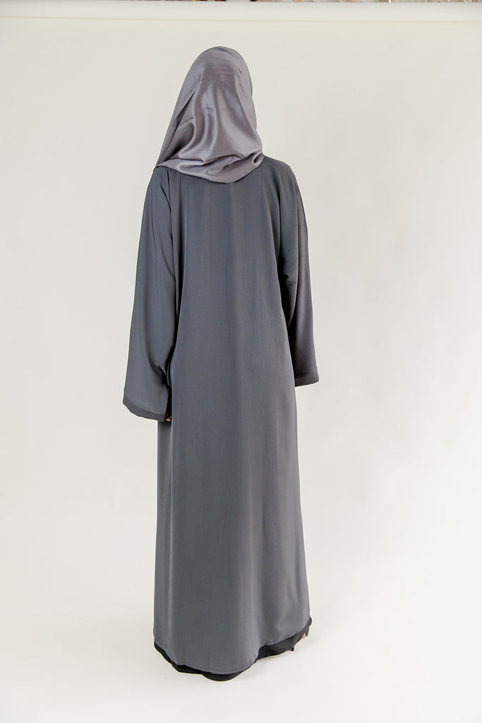 Grey Open Abaya – Plain Design with Textured Finish