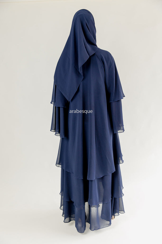 Navy Chiffon Layered Open Abaya
