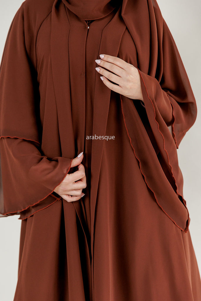 Brown Chiffon Layered Open Abaya