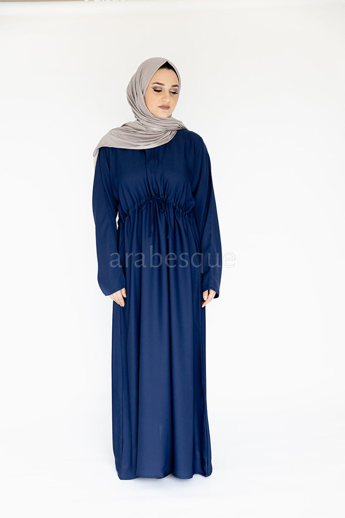 Navy Closed Abaya – Plain Nidha Fabric with Drawstring Waist