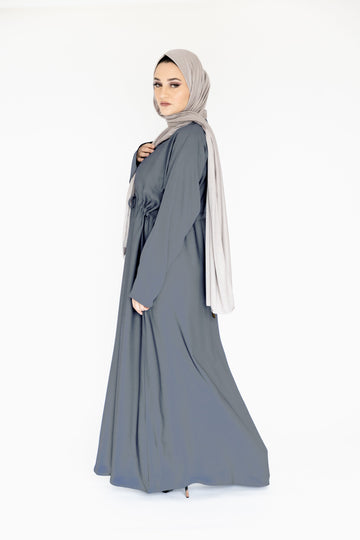 Grey Plain Nidha Draw String Closed Abaya