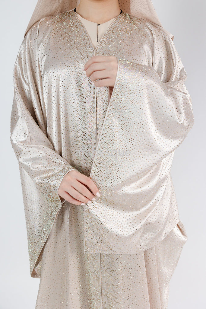 Peach Blush Farasha Cape – Luxury Embellished Design with Hood