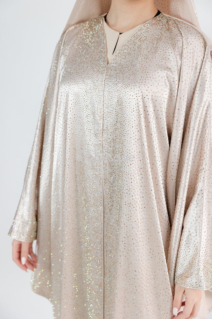 Peach Blush Farasha Cape – Luxury Embellished Design with Hood