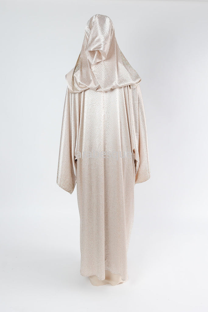 Peach Blush Farasha Cape – Luxury Embellished Design with Hood