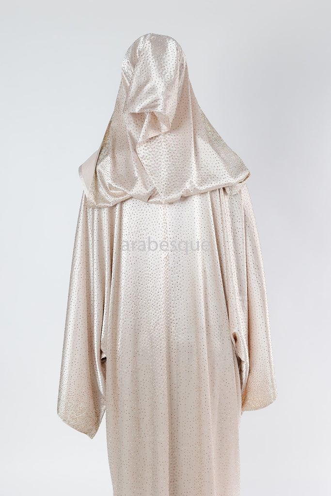 Peach Blush Farasha Cape – Luxury Embellished Design with Hood