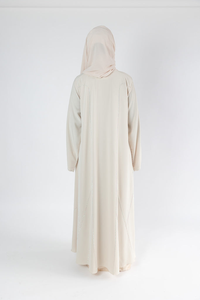 Cream Open Abaya – Luxury Embellished Design