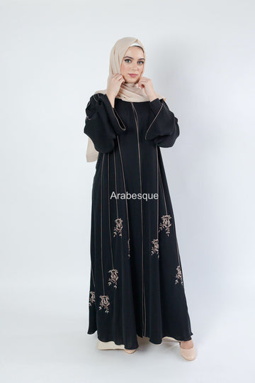Luxury Striped Embroidery  Open Abaya with Floral Beads
