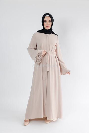 Open Zip Embellished Sleeve Abaya with Pockets - 2 Colours