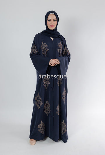 Premium Leaf Embroidered Open Abaya