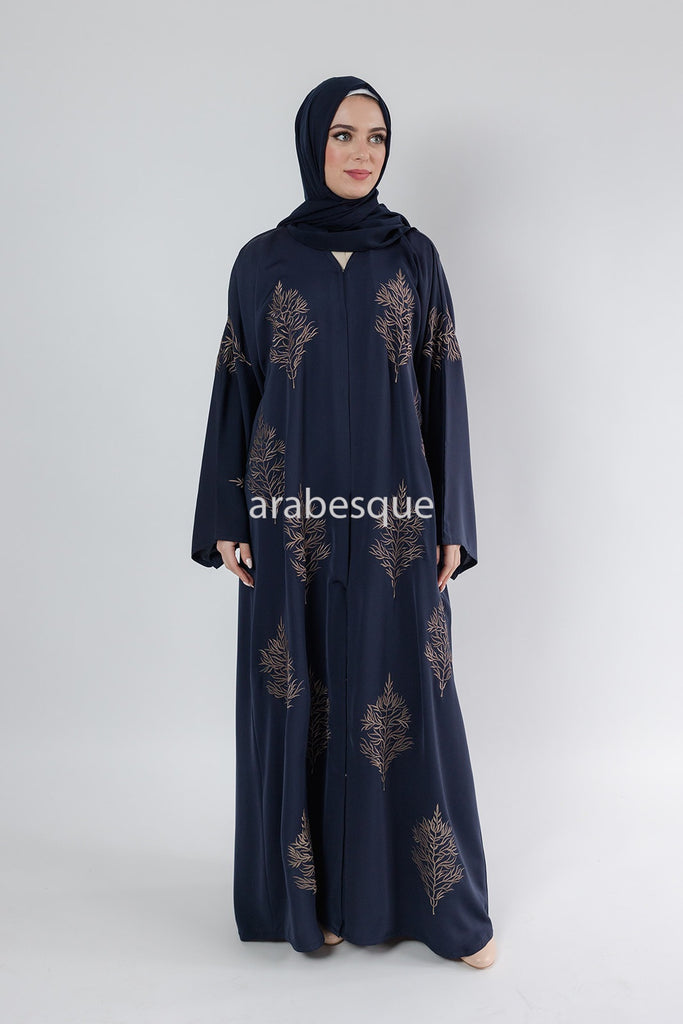 Premium Leaf Embroidered Open Abaya