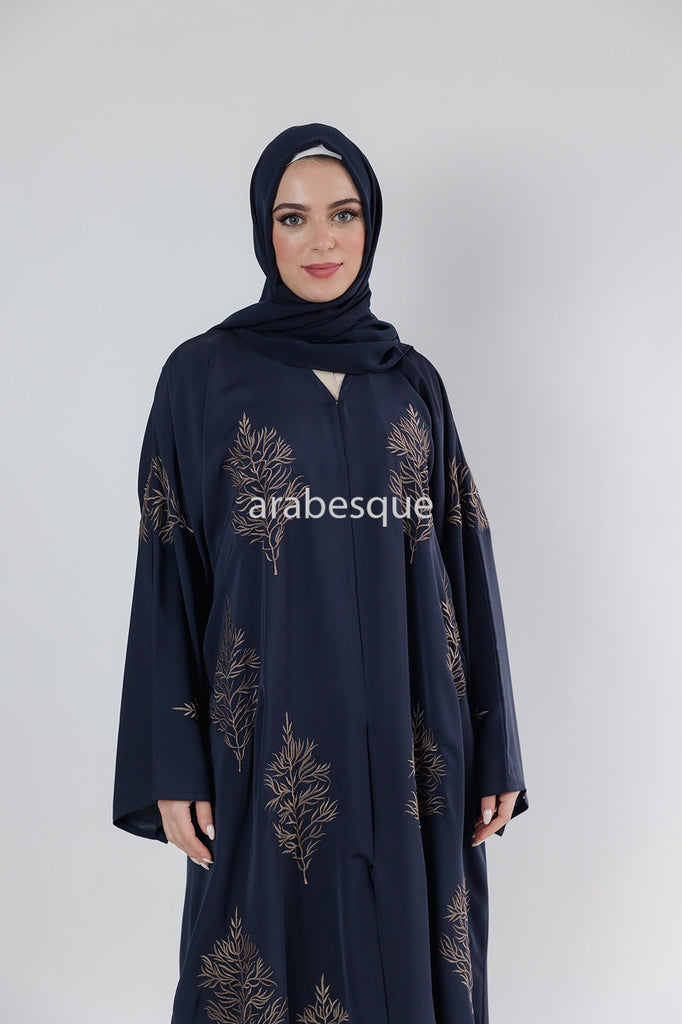 Premium Leaf Embroidered Open Abaya