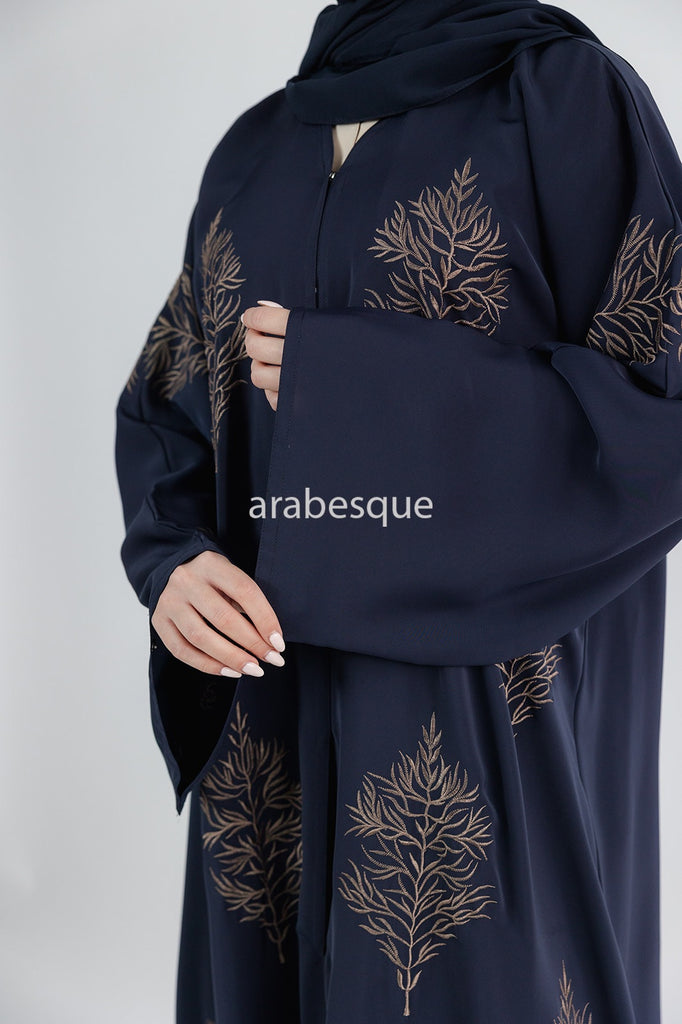 Premium Leaf Embroidered Open Abaya