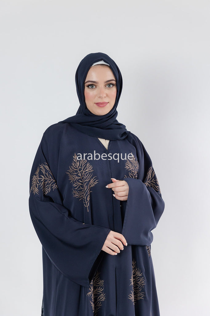 Premium Leaf Embroidered Open Abaya