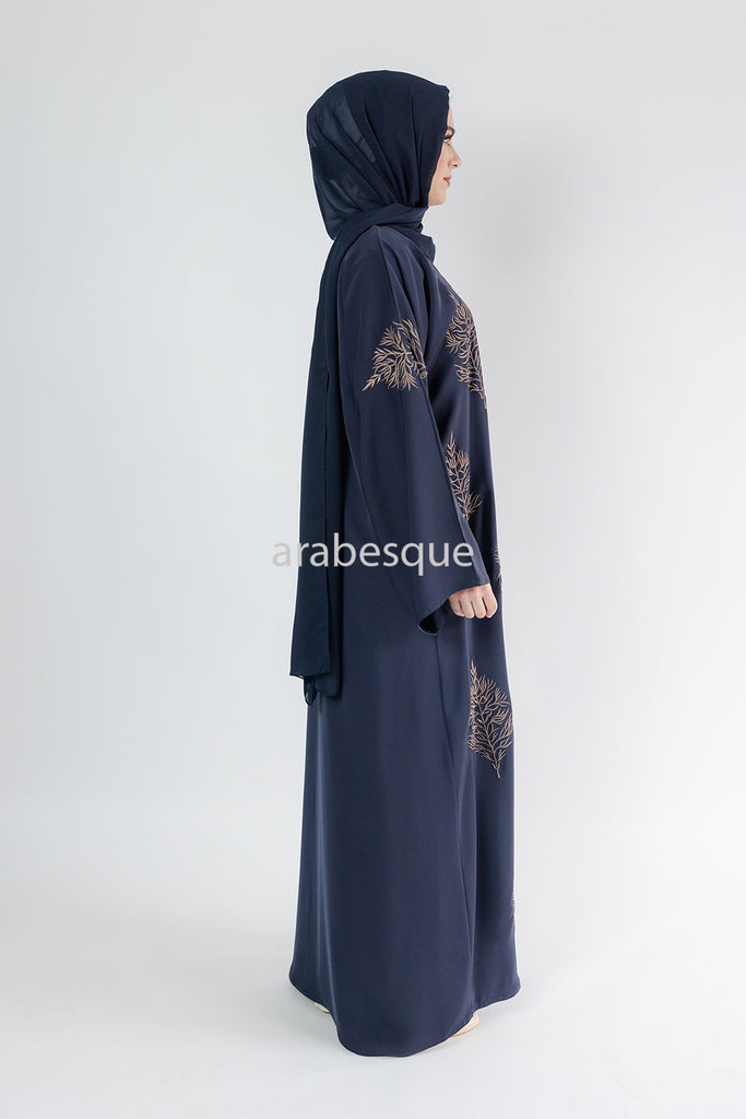 Premium Leaf Embroidered Open Abaya