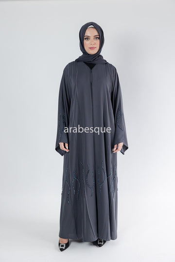 Luxury Open Abaya with Threaded Beadwork detailing -2 Colours