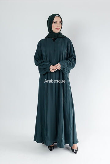 Luxury Dark Green Striped Open Abaya