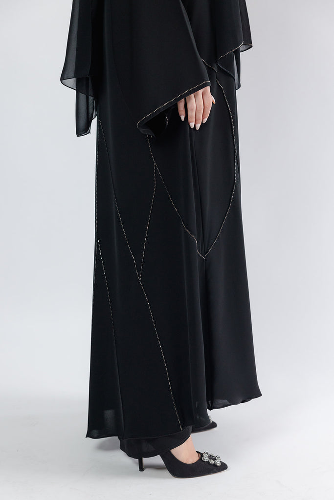 Black Open Abaya – Luxury Embellished Design