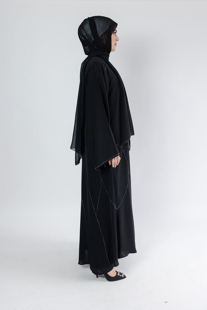 Black Open Abaya – Luxury Embellished Design