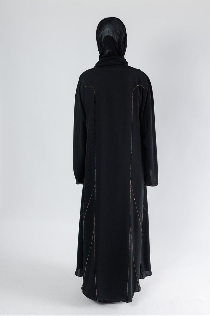 Black Open Abaya – Luxury Embellished Design