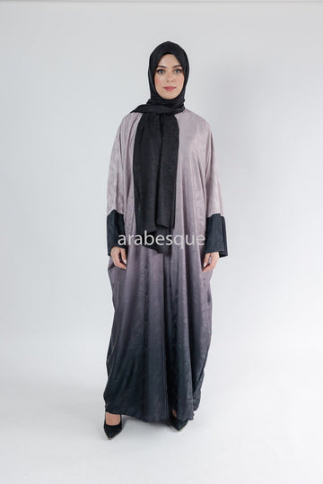 Lilac Leaf Print Ombre Batwing Open Abaya