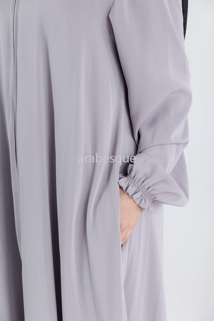 Grey Umbrella Abaya – Zip Front with Pockets & Elastic Sleeves