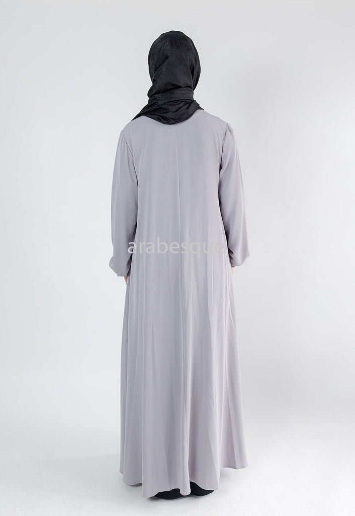 Grey Umbrella Abaya – Zip Front with Pockets & Elastic Sleeves