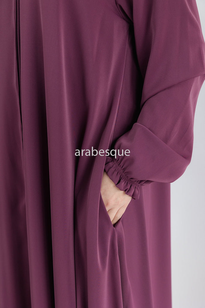 Mauve Umbrella Abaya – Zip Front with Pockets & Elastic Sleeves