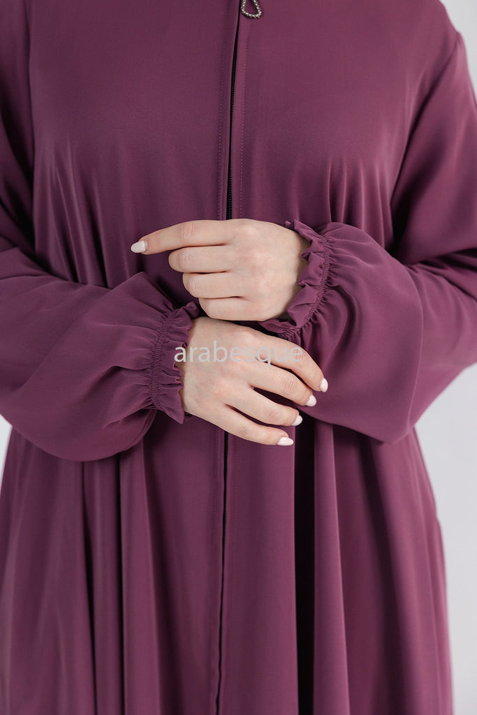 Mauve Umbrella Abaya – Zip Front with Pockets & Elastic Sleeves
