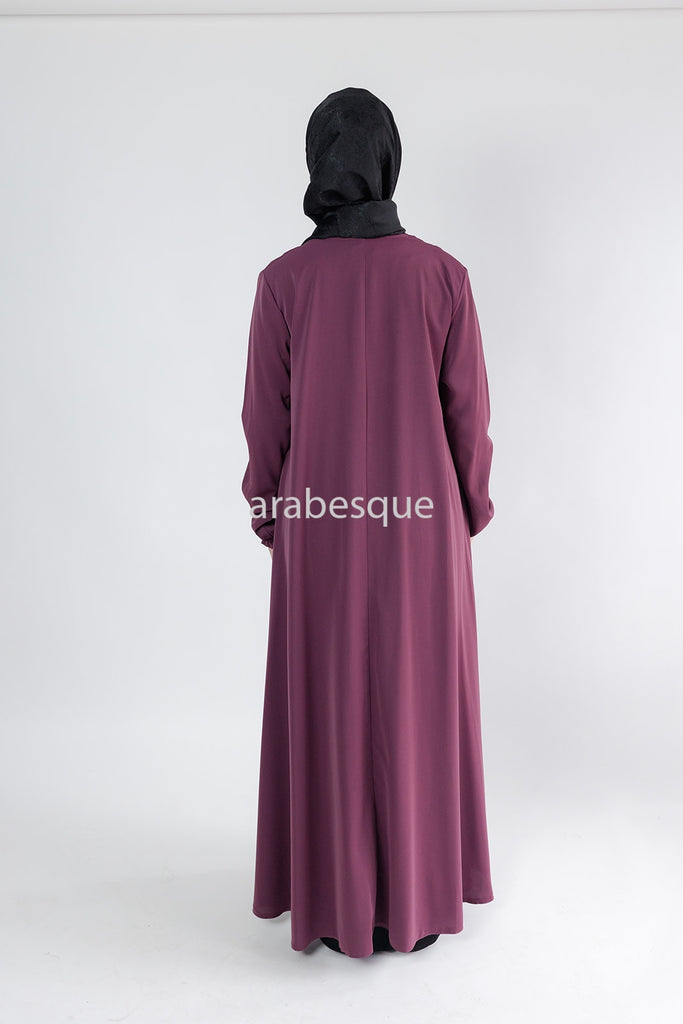 Mauve Umbrella Abaya – Zip Front with Pockets & Elastic Sleeves