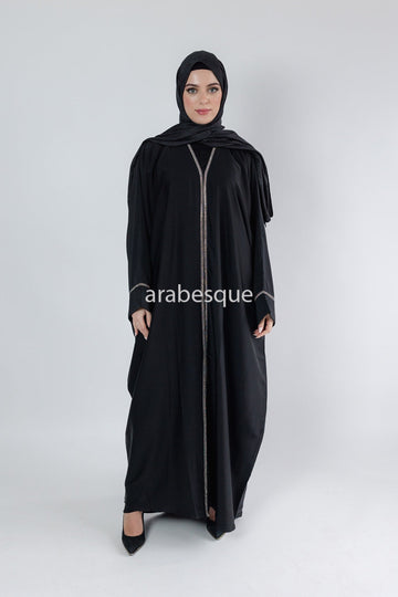 Black Open Batwing Abaya with Diamante detailing